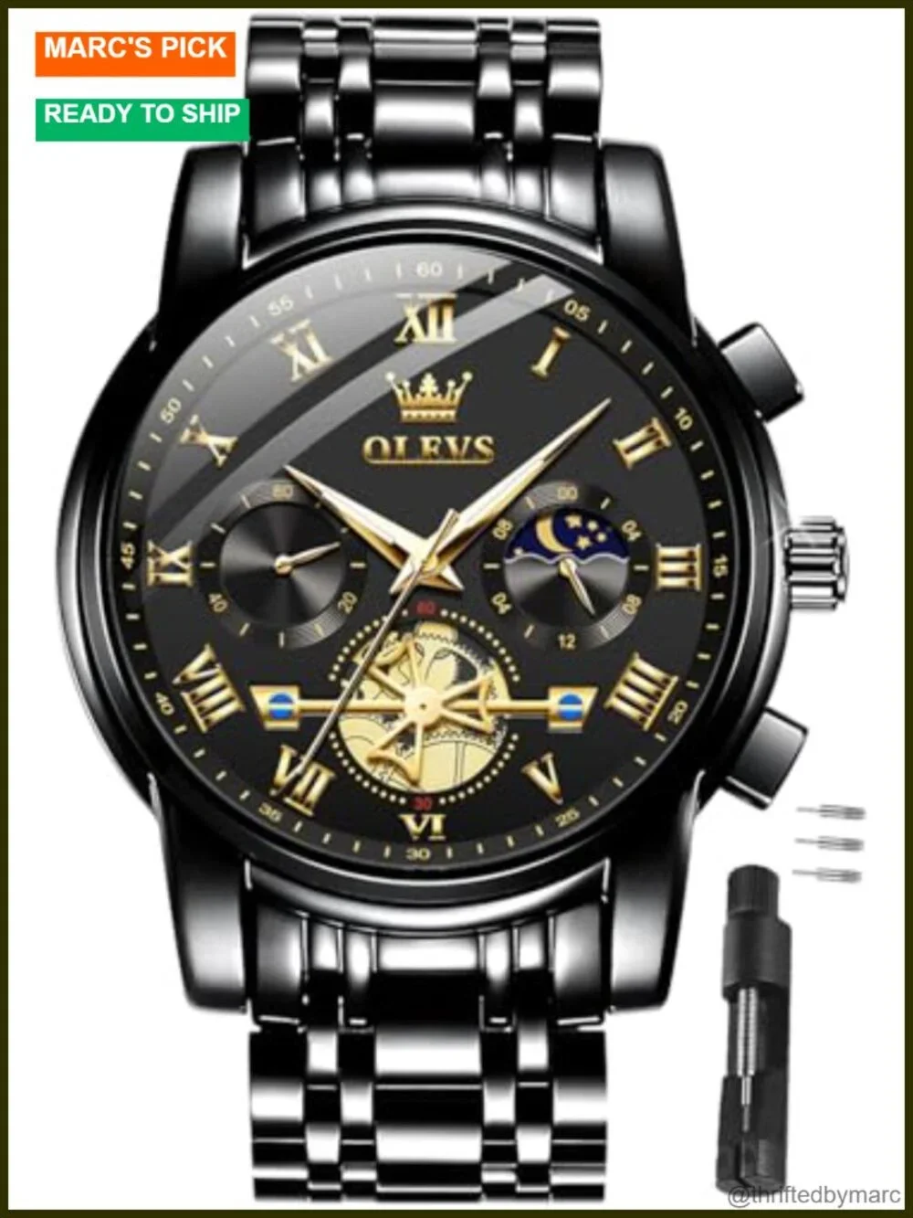 Luxury Big Face Chronograph Wristwatch for Men - Stainless Steel Quartz Dress
